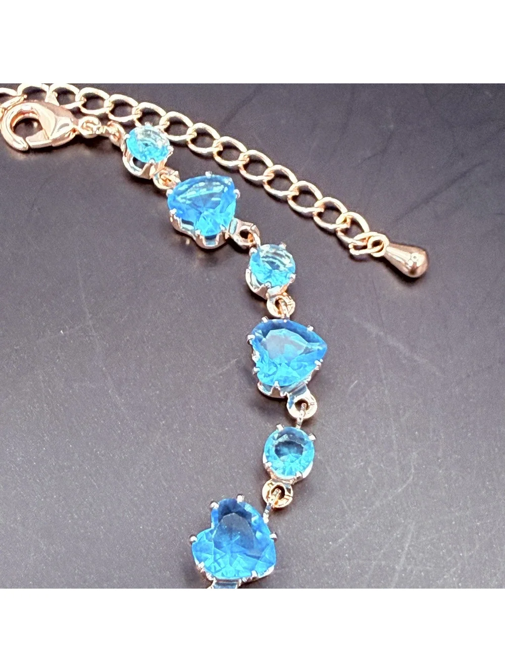 candy+clover aqua and clear heart crystal candy dopamine rose gold bracelet